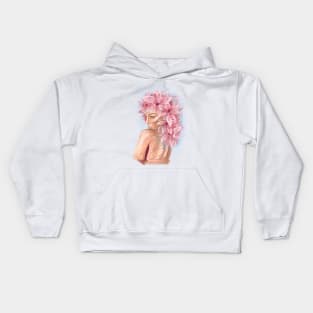 Pretty young girl with flowers in hair Kids Hoodie